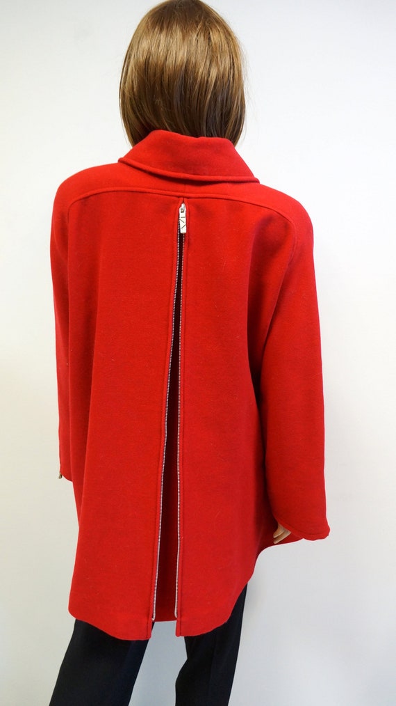 Mugler red wool coat, vintage woolen long jacket,