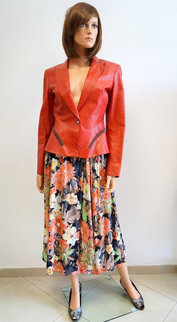 Thierry Mugler jacket,Mugler red leather blazer,Mu