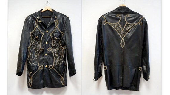 buitenste garen Weggegooid Gianni Versace Leather Jacket Studs Leather Black Studded - Etsy