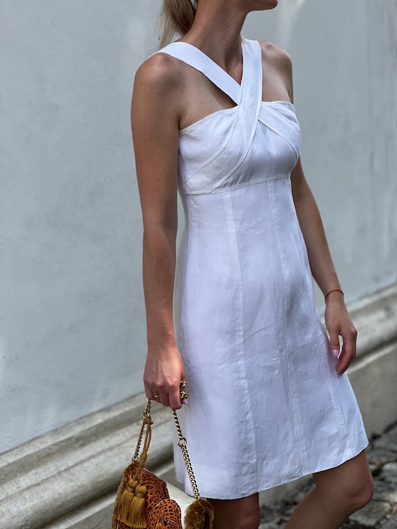 Chanel Boutique Linen Dress – 80s Vintage White Summer Dress