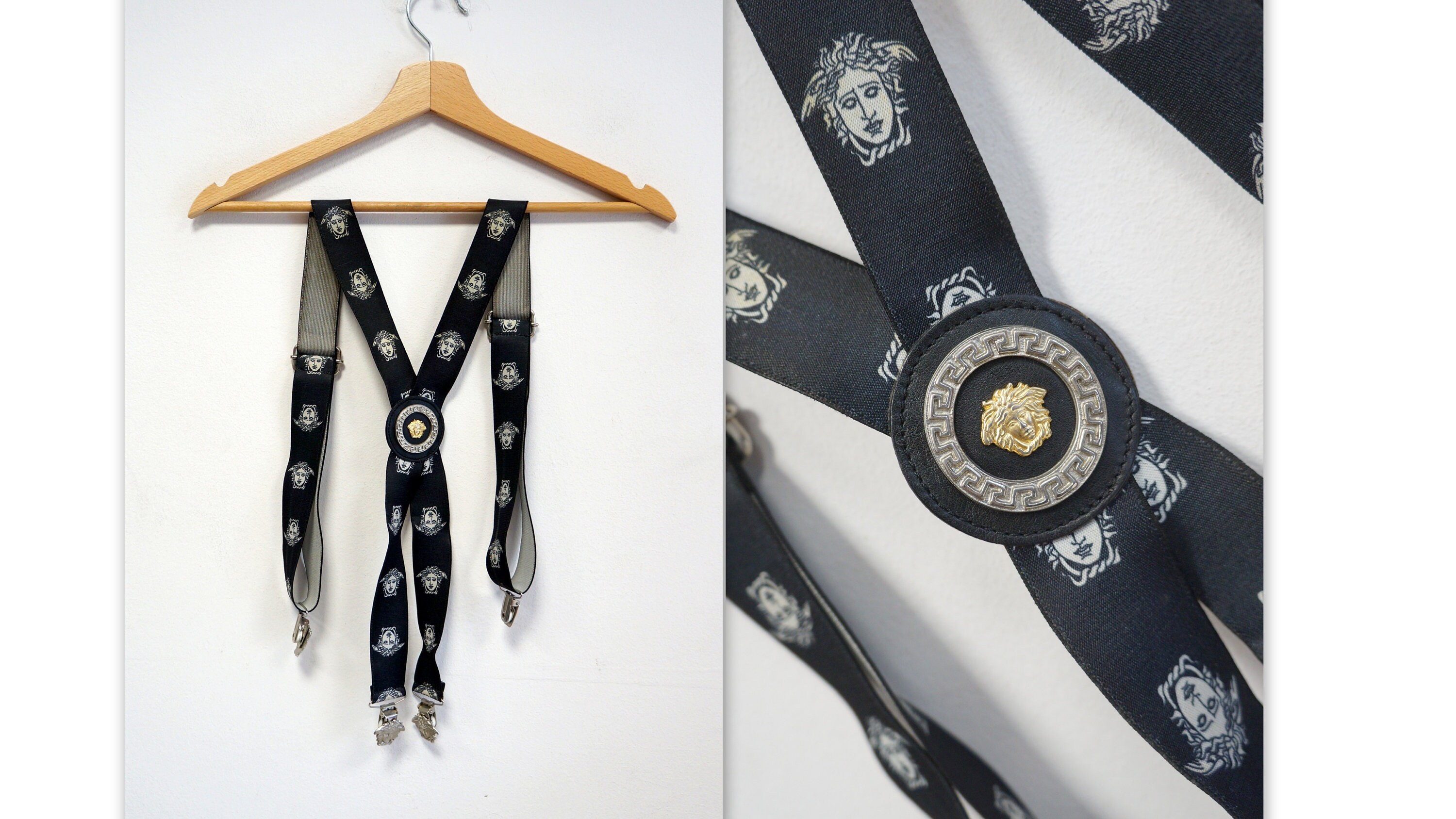 Versace Suspenders, Vintage Medusa Rare Versace Suspenders Versace Suspenders, Vintage Medusa Rare Versace Suspenders