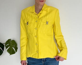 Vintage Versace Jacket: Yellow Medusa Buckle Blazer, Made in Italy