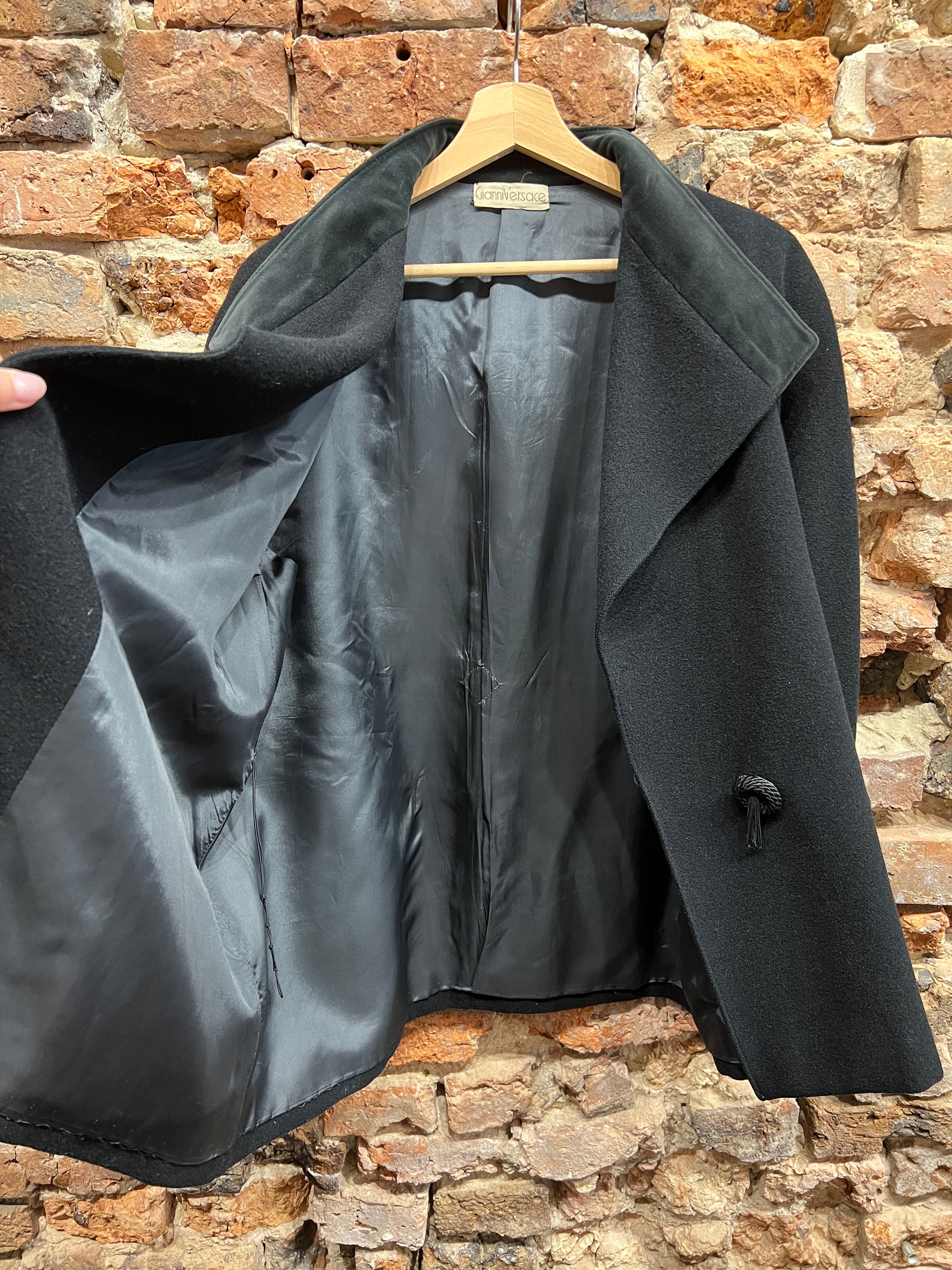 Vintage Gianni Versace Wool Cape Coat - Black Velvet Collar 80s - Etsy