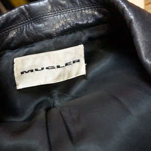 Thierry Mugler chaqueta de cordero de cuero blazer, chaqueta de mugler de cuero negro, tamaño pequeño mediano imagen 3