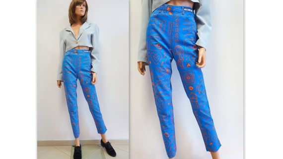 Moschino jeans trousers, vintage blue neon orange… - image 1