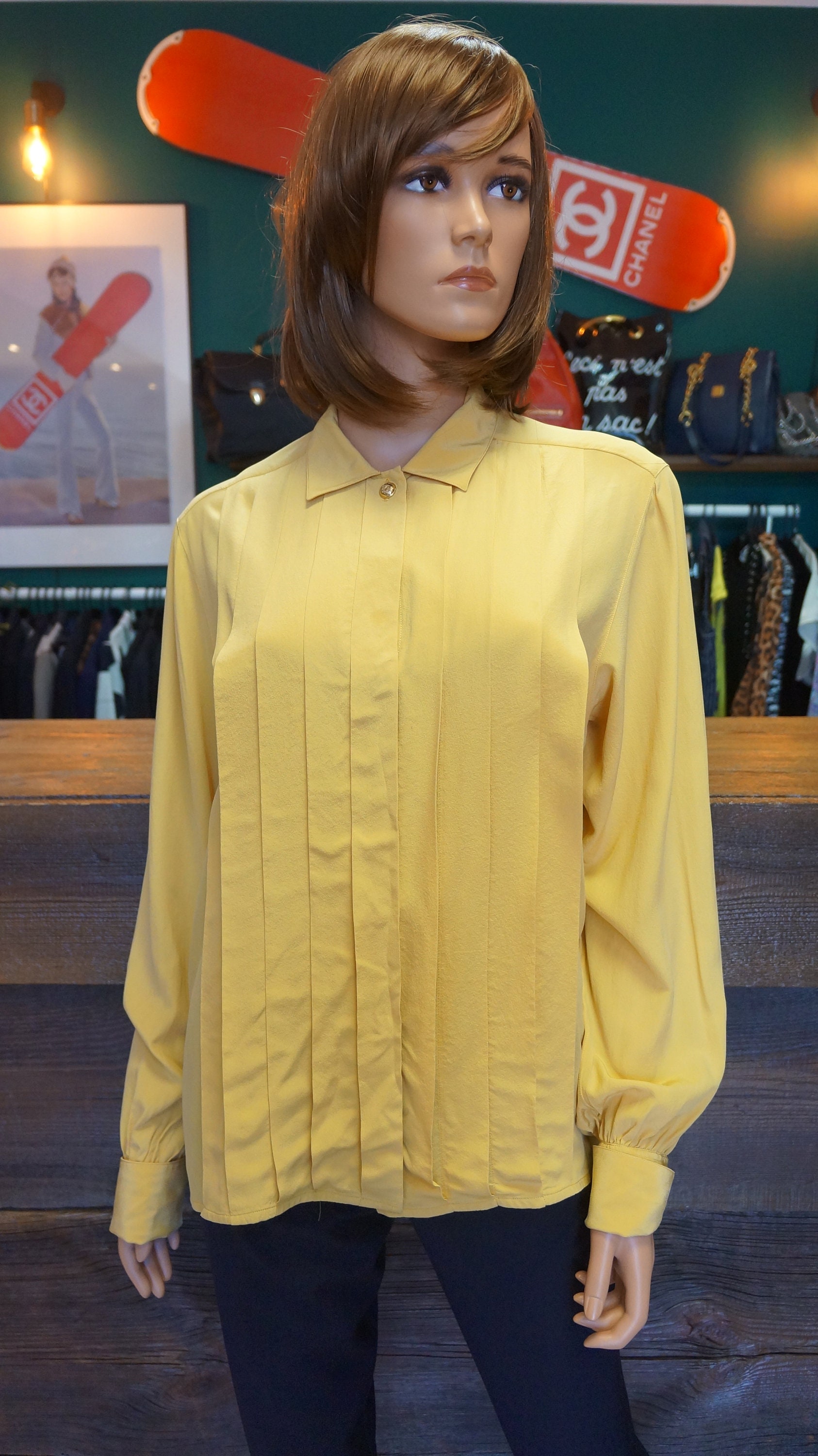 Authentic Chanel Yellow Sheer Button Up Blouse – 23 Lux