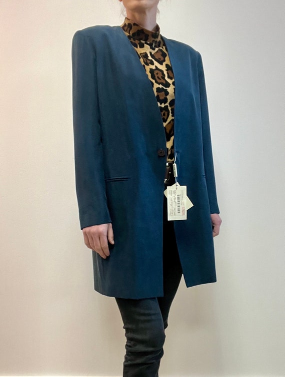 Prisma 100% silk navy blue blazer jacket, vintage… - image 2