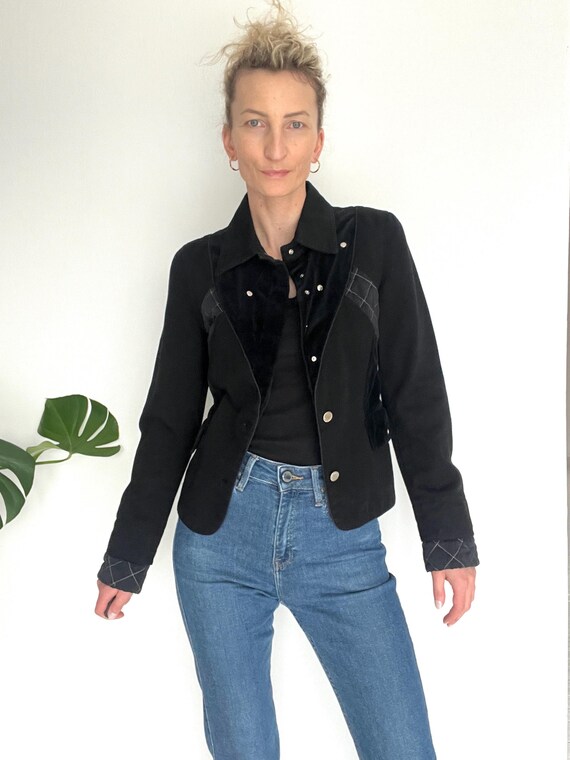 Vintage Thierry Mugler 90s Schwarze Seiden- Jeansjacke - Main Image