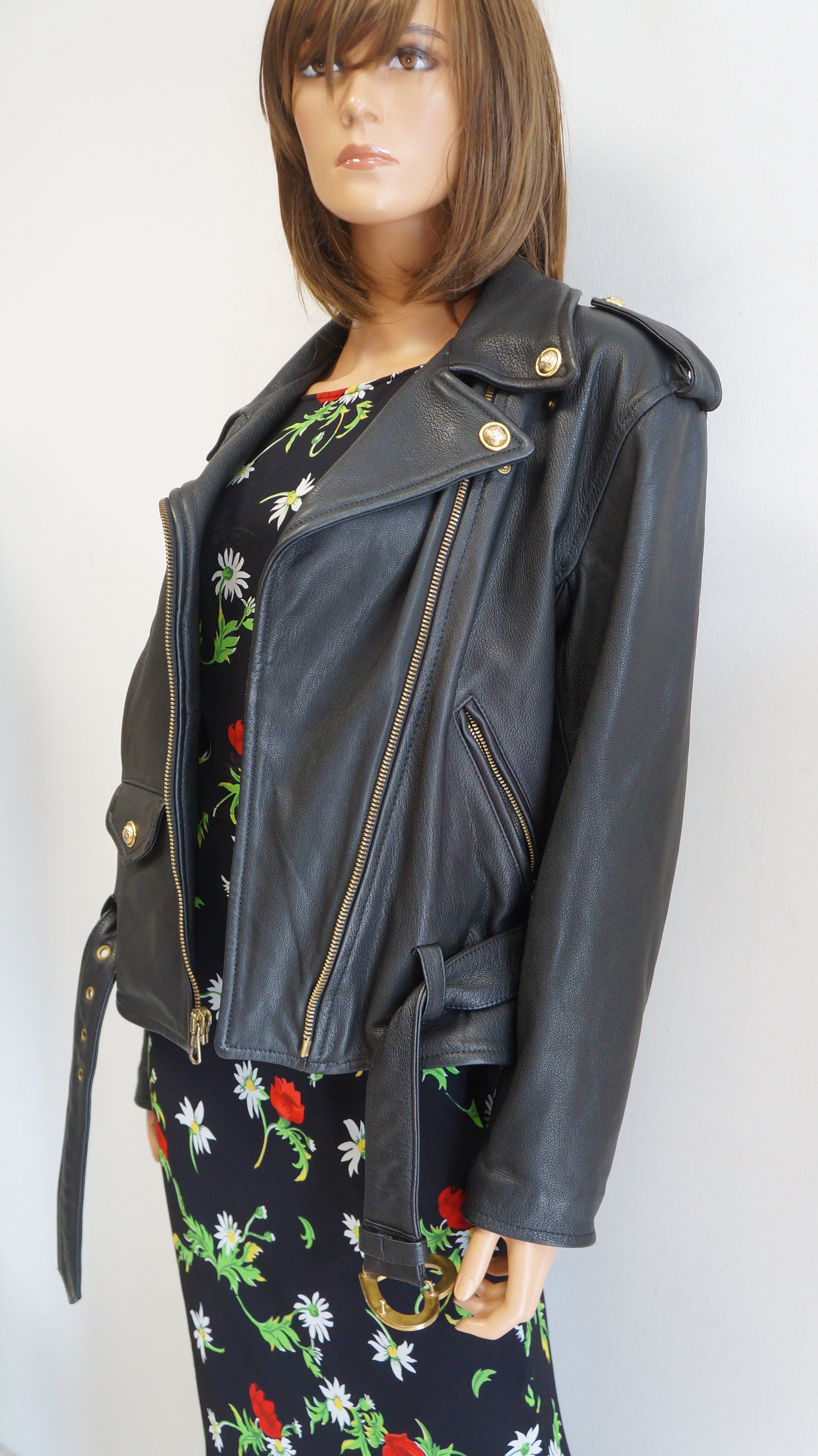 MOSCHINO レザージャケット MOSCHINO COUTURE Biker Jacket Logo Print Sweater Hoody Black