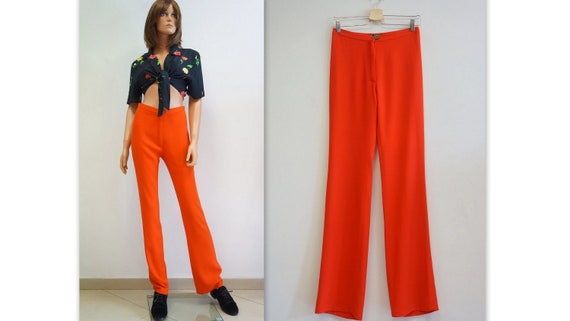 Versace Trousers, Gianni Versace Couture Wool Trousers , Coral Red