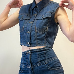Jean Paul Gaultier denim vest, vintage JPG jeans vest blouse crop top Gaultier, medium large size image 6
