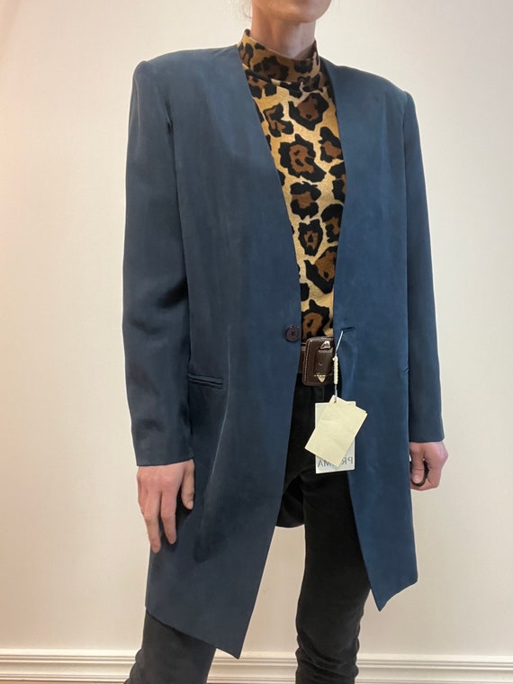 Prisma 100% silk navy blue blazer jacket, vintage… - image 5