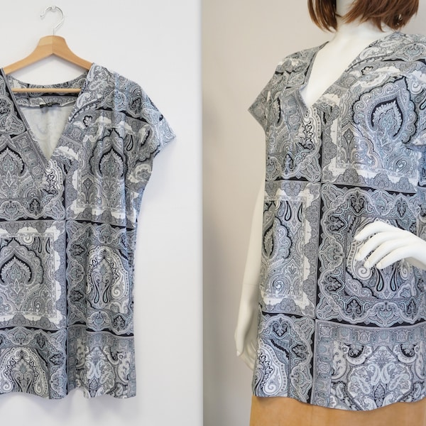 Etro blouse, Etro milano, paisley gray vintage Etro blouse, elastic medium large size blouse