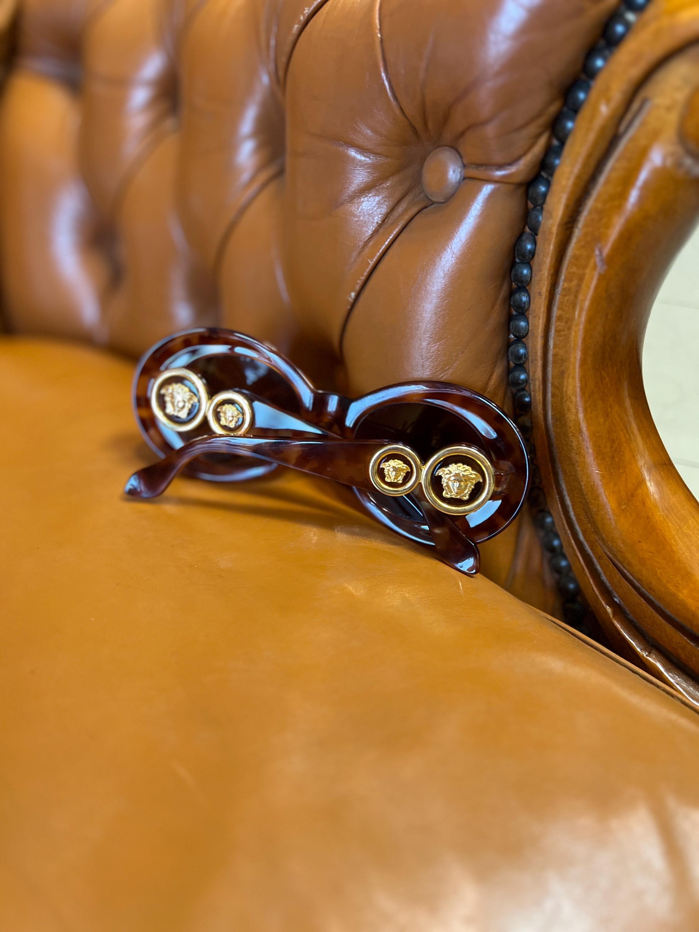 Vintage Gianni Versace Tortoiseshell Sunglasses: Medusa Detail