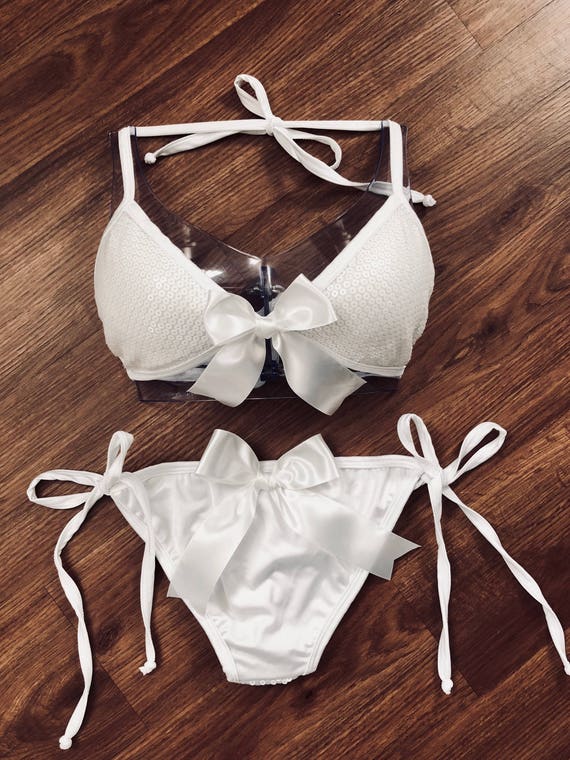 white sequin bikini top