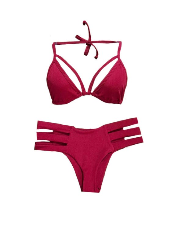 Cheeky MidRise Strappy Bikini // Padding Included Etsy