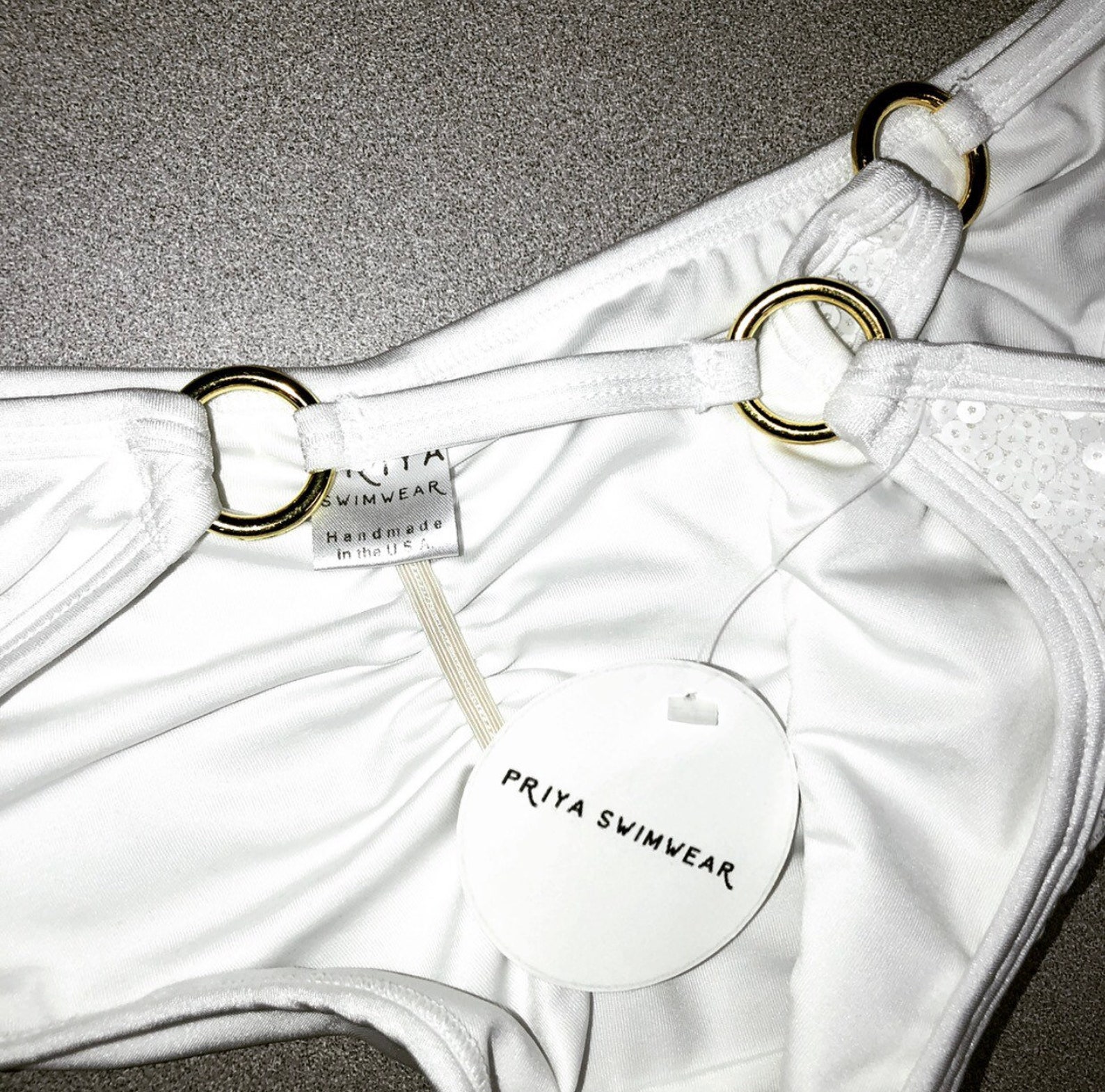 White Sequined Bikini With Gold Rings/ Double Lined/ All White Etsy