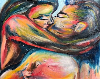 Abstract Couple Oil Painting: Colorful Love Art (16x20)