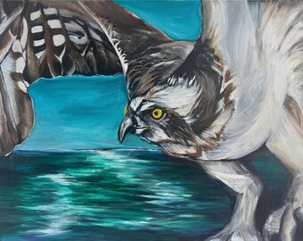 Falcon in Flight: Original Acrylic Bird of Prey Painting (18” x 24”)