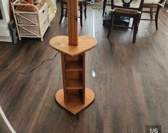 Rare Vintage Floor Lamp Wood Shaped With Built In Shelves