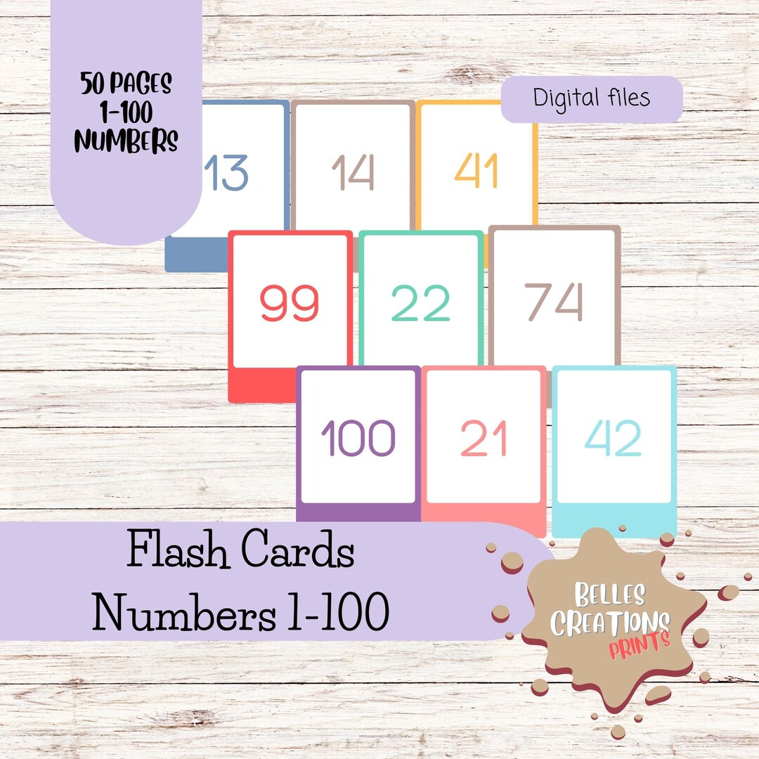 Flash Cards With Numbers 1100. Printable Educational Cards Etsy