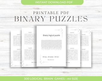 Juego de rompecabezas binario: 300 rompecabezas de lógica para adultos y niños (PDF imprimible)