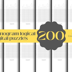 Peut inclure: Un ensemble de 200 grilles de nonogrammes imprimables. Chaque puzzle est une grille avec des nombres en haut et sur le côté. Les nombres indiquent la longueur des cases remplies consécutives dans chaque ligne et chaque colonne. Le but est de remplir la grille pour créer une image.