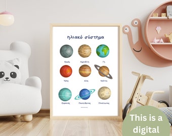 GREEK SOLAR SYSTEM poster Educational Wall Art for Kids Astronomy Learning Cosmic Exploration Printable poster Teacher Supplies