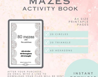 Maze Activity Bundle Shaped mazes, 80 activity pages circles, triangles and hexagons sheet book , instant download, remarkable 2 template