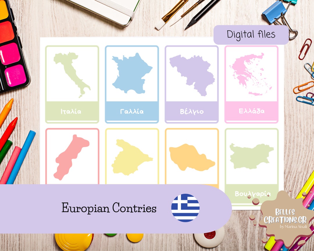 Greek Flash Cards With the European Countries. Printable Cards - Etsy