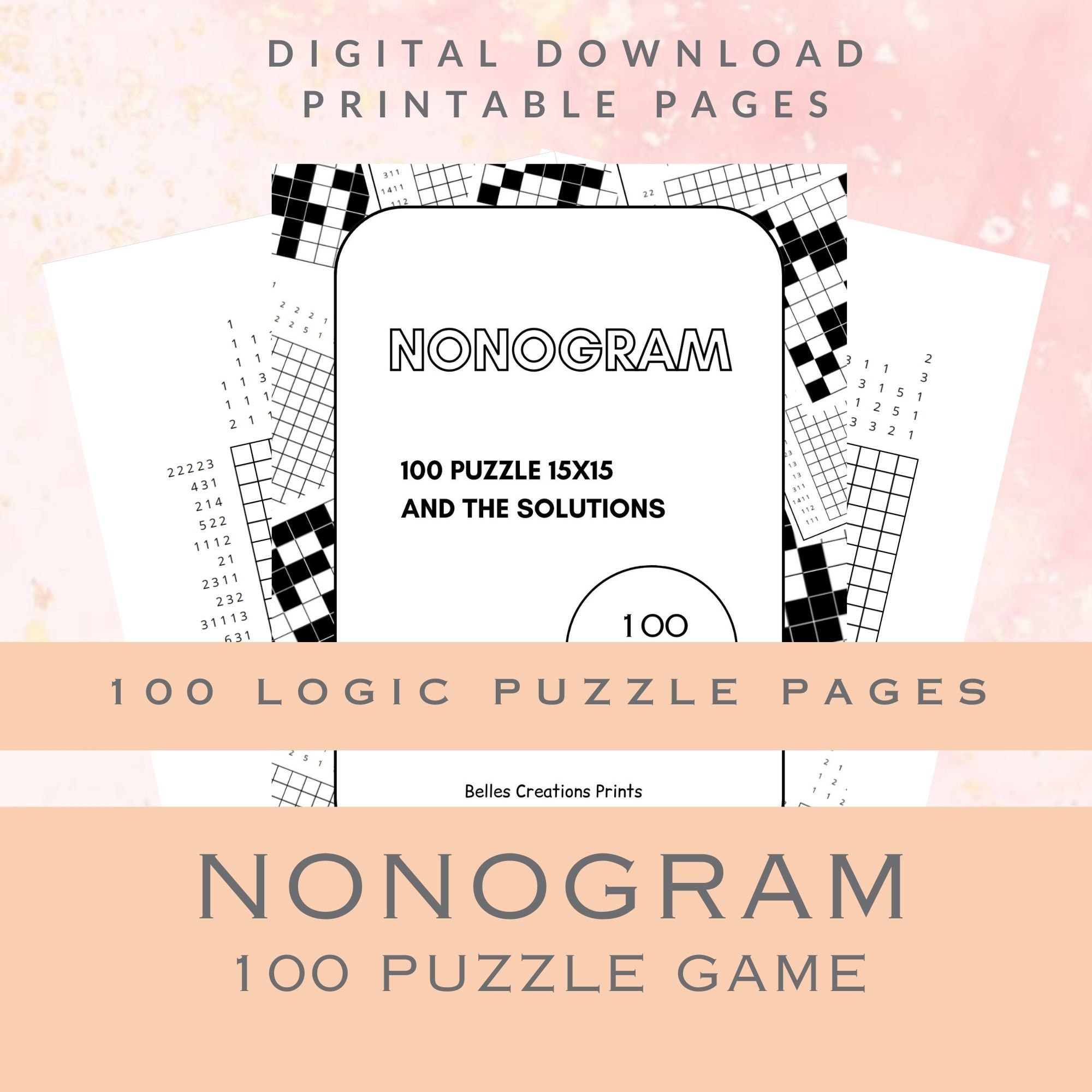 Juegos de lógica de nonograma, rompecabezas de actividad de tamaño mediano para principiantes, imprimibles o para usar con GoodNote o Notable 2
