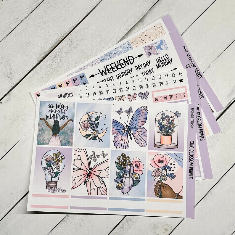 Spring Butterfly Collection Weekly Kit SewMuchCrafting Planner Stickers Erin Condren Inserts Journaling image 1