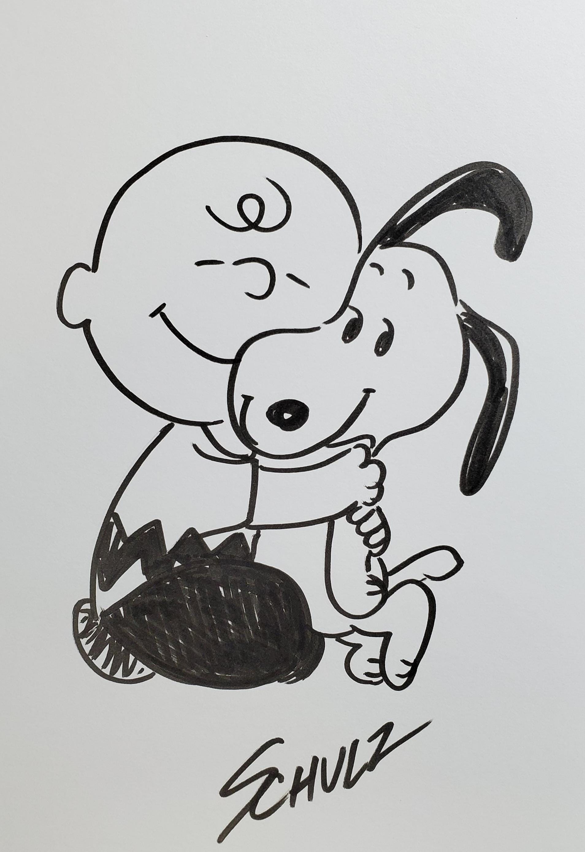 Charlie Brown and Snoopy hug artwork, Peanuts drawing, Peanuts artwork - Estate found Illustration ar, Snoopy art, Charlie Brown Hugging
