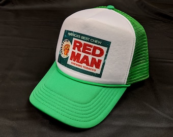 red man tobacco trucker hat Vintage Hats ! Grab yours and let's keep the vintage vibes alive  Plastic Adjustable Snap Vintage 80's Red Man Chew