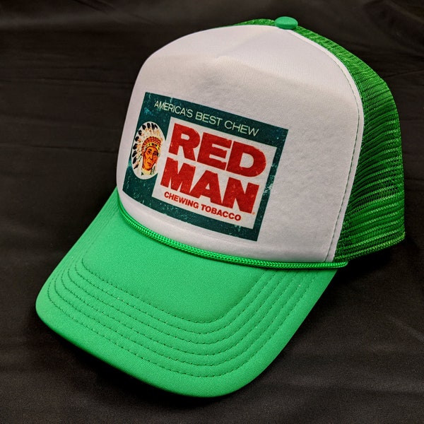 Red Man Chewing Tobacco Vintage Style Trucker Hat Classic Cap Snapback TShirt Truckers Retro Green Red Gift Party 80s 90s Indian Chew Redman