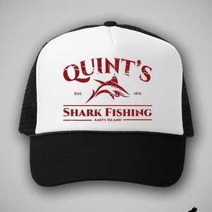 Quints Shark Fishing Hat - camionero de película de tiburones, camionero de película retro de los años 70, película de terror vintage de los años 70, snapbacks de la vieja escuela, clásico de culto