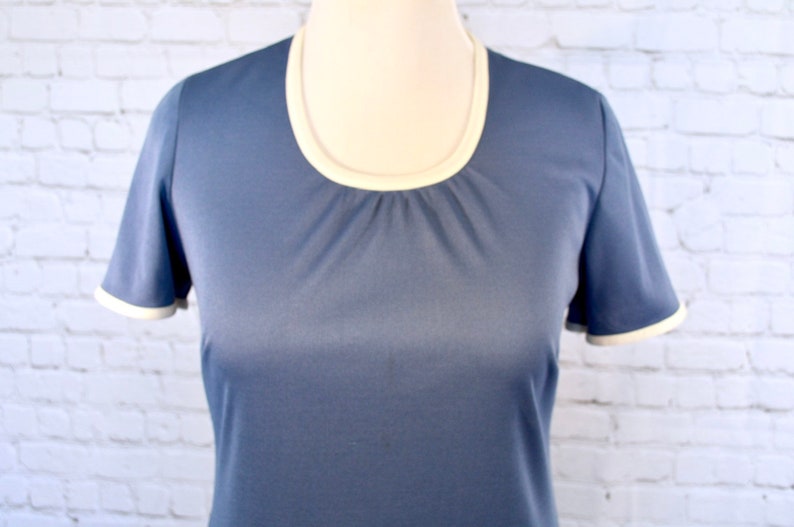 60s Day Dress Medium Casual Vintage Dress 1960s Dress Short Sleeves Blue Shift Dress Retro 60s Minimalist Dress