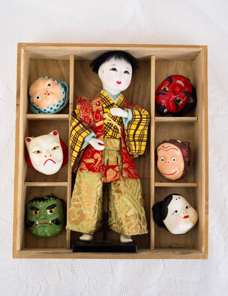 Vintage Japanese Mask Dance Doll Hyottoko Tengu Kitsune Etsy