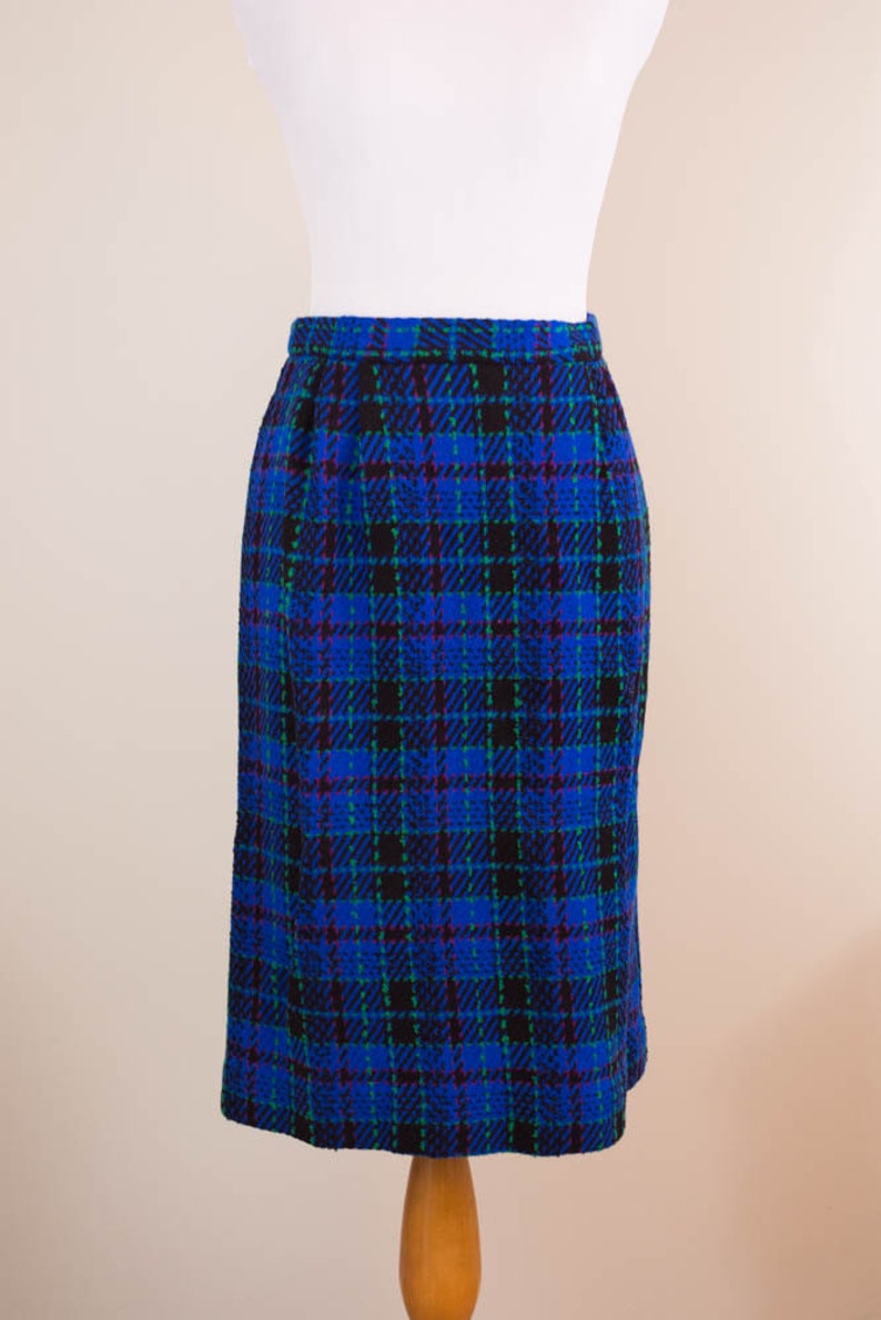 Blue Pink Lime Green Plaid Pencil Skirt Small Medium Skirt - Etsy