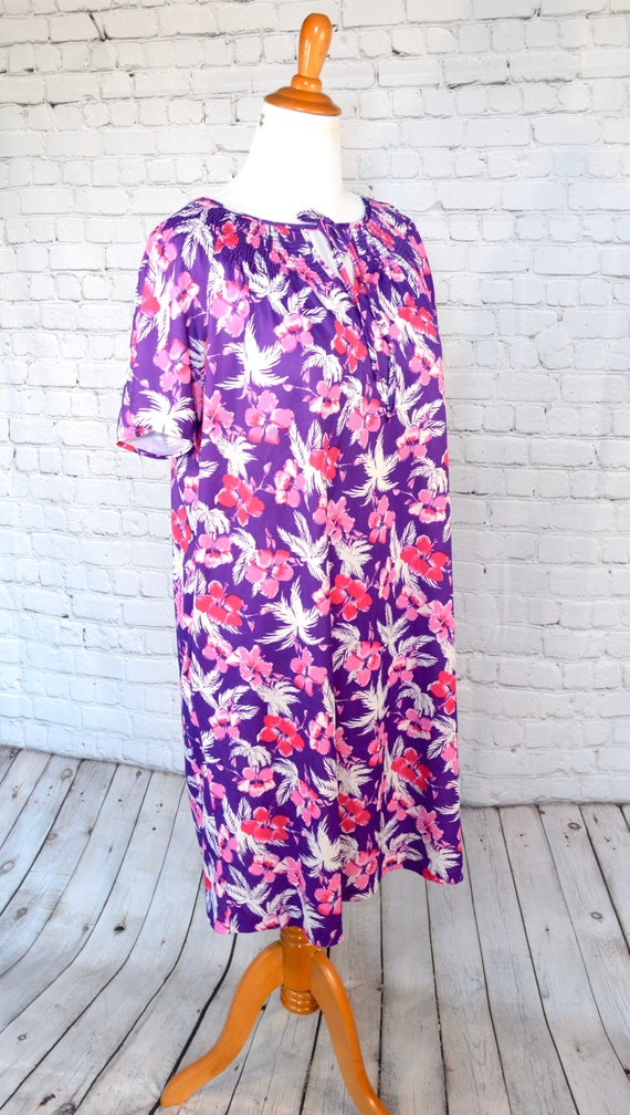 70s Floral Tunic, Purple Vintage Dress, 70s Dress… - image 1
