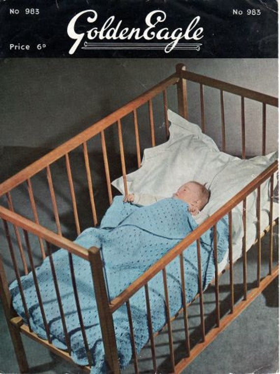 Vintage Golden Eagle 983 Knitting Pattern For A Baby Cot And Pram Blanket