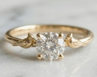 Solid Gold Cardinal Engagement Ring: Bird Diamond Ring in Yellow, Rose, White, or Silver