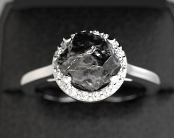 Raw Diamond Engagement Ring White Gold Rough Black Diamond Uncut Diamond Engagement Ring Rough Stone Uncut Stone White Gold Rough Diamond