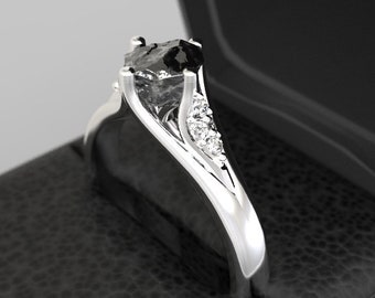 Raw Diamond Engagement Ring White Gold Rough Black Diamond Uncut Diamond Engagement Ring Rough Stone Uncut Stone White Gold Rough Diamond