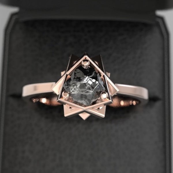 Raw Diamond Engagement Ring Rose Gold Rough Black Diamond Uncut Diamond Engagement Ring Rough Stone Uncut Stone Rose Gold Rough Diamond