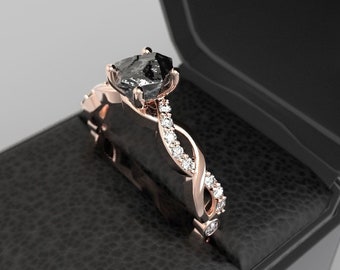 Raw Diamond Engagement Ring Rose Gold Rough Black Diamond Uncut Diamond Engagement Ring Rough Stone Uncut Stone Rose Gold Rough Diamond