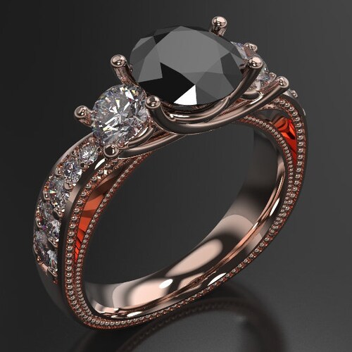 Black Diamond Engagement Ring Rose Gold Engagement Ring Black Etsy