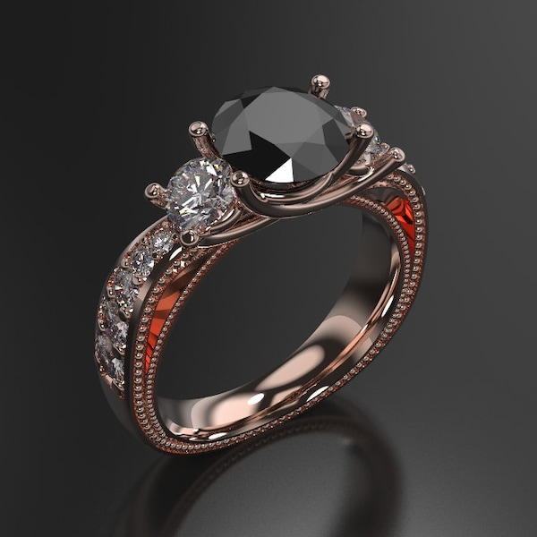 Black Diamond Engagement Ring Rose Gold Engagement Ring Black Diamond Ring Black Diamond Gold Rose Gold Black Diamond Ring