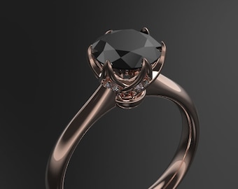 Black Diamond Crown Engagement Ring Rose Gold Engagement Ring Black Diamond Ring Black Diamond Gold Rose Gold Black Diamond Ring