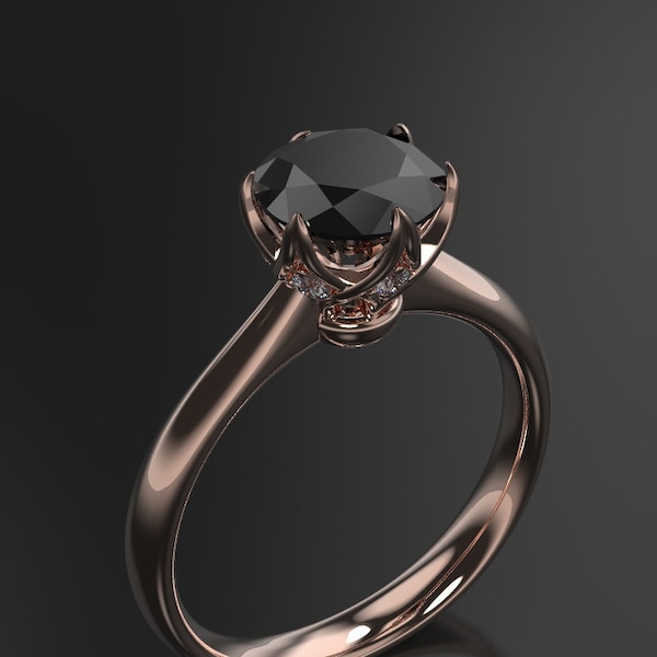 Black Diamond Crown Engagement Ring Rose Gold Engagement Ring Black Diamond Ring Black Diamond Gold Rose Gold Black Diamond Ring